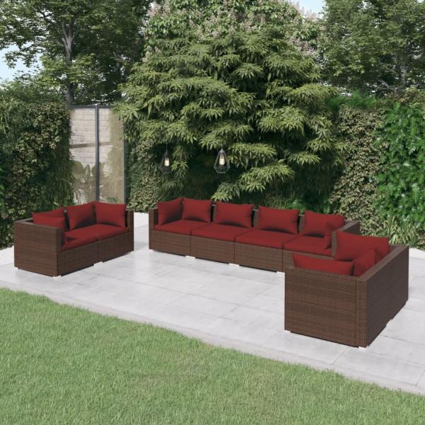 ARDEBO.de - 8-tlg. Garten-Lounge-Set mit Kissen Poly Rattan Braun