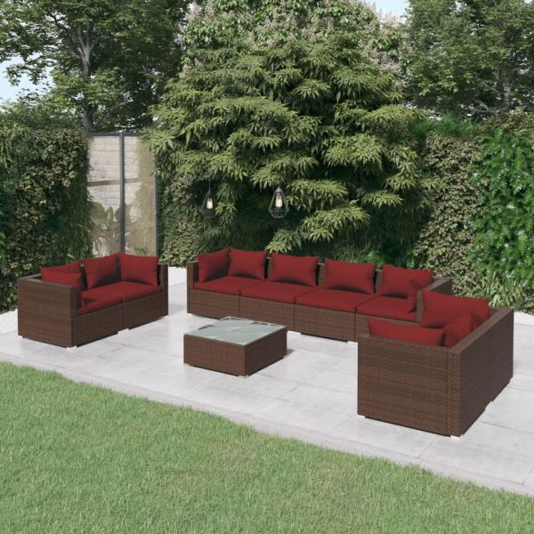 ARDEBO.de - 9-tlg. Garten-Lounge-Set mit Kissen Poly Rattan Braun