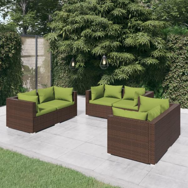 ARDEBO.de - 6-tlg. Garten-Lounge-Set mit Auflagen Poly Rattan Braun