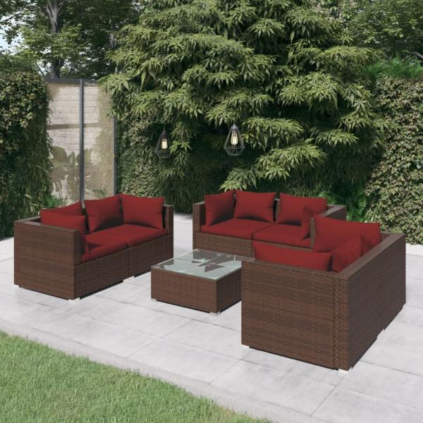 ARDEBO.de - 7-tlg. Garten-Lounge-Set mit Kissen Poly Rattan Braun