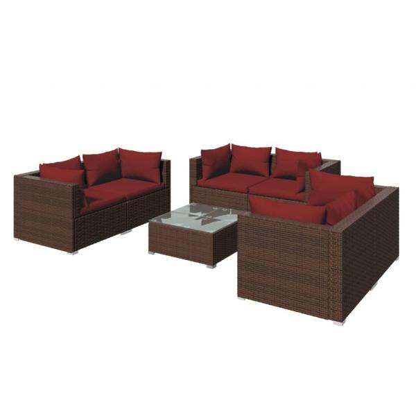 7-tlg. Garten-Lounge-Set mit Kissen Poly Rattan Braun