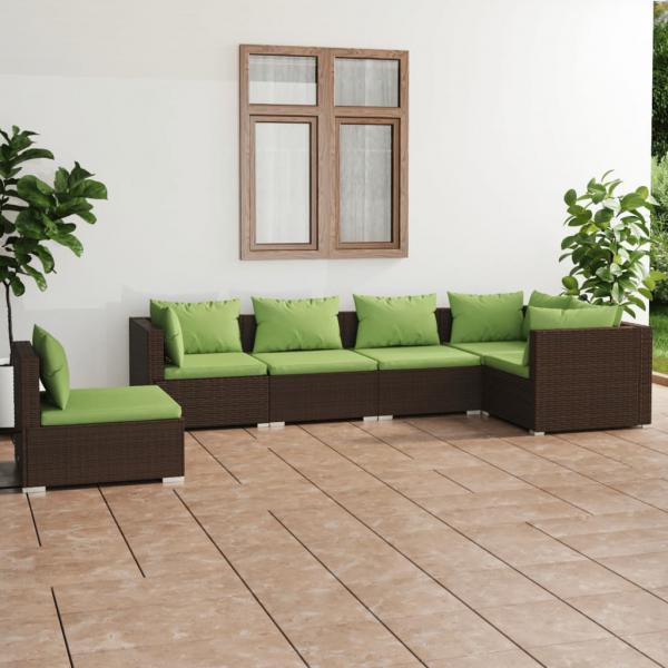 ARDEBO.de - 6-tlg. Garten-Lounge-Set mit Auflagen Poly Rattan Braun
