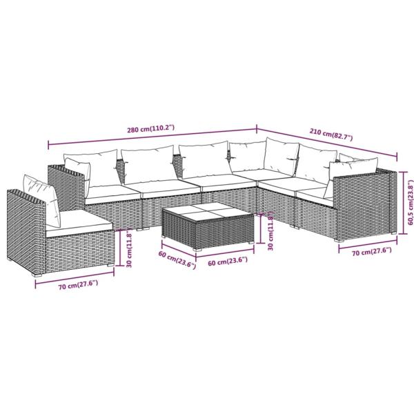 8-tlg. Garten-Lounge-Set mit Kissen Poly Rattan Braun
