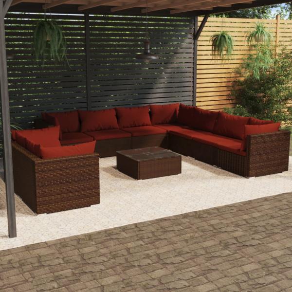 ARDEBO.de - 10-tlg. Garten-Lounge-Set mit Kissen Braun Poly Rattan