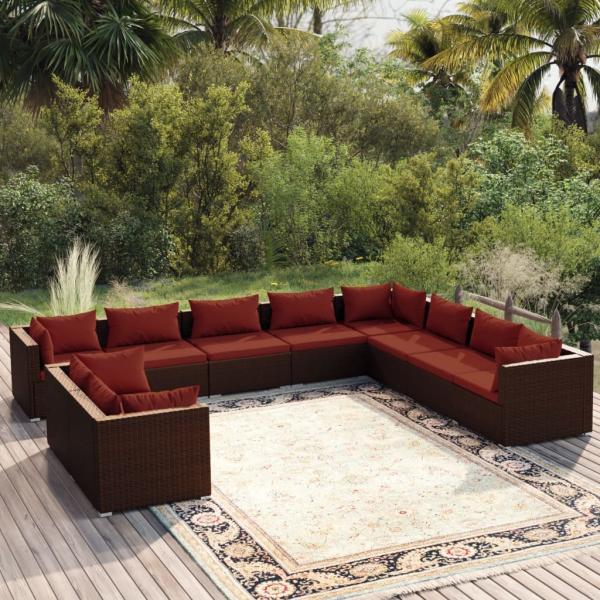 ARDEBO.de - 10-tlg. Garten-Lounge-Set mit Kissen Braun Poly Rattan