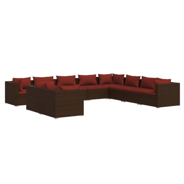 10-tlg. Garten-Lounge-Set mit Kissen Braun Poly Rattan