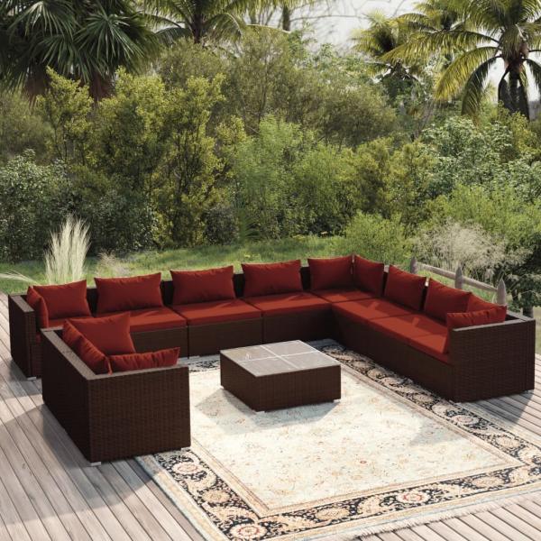 ARDEBO.de - 11-tlg. Garten-Lounge-Set mit Kissen Braun Poly Rattan