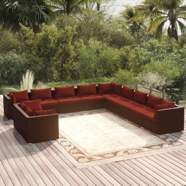ARDEBO.de - 11-tlg. Garten-Lounge-Set mit Kissen Braun Poly Rattan