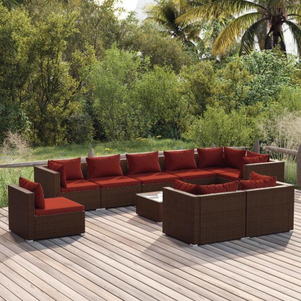 ARDEBO.de - 10-tlg. Garten-Lounge-Set mit Kissen Poly Rattan Braun