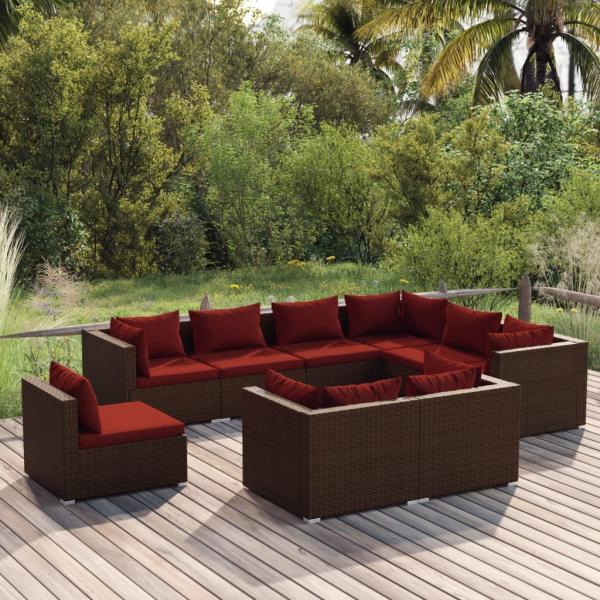 ARDEBO.de - 9-tlg. Garten-Lounge-Set mit Kissen Poly Rattan Braun