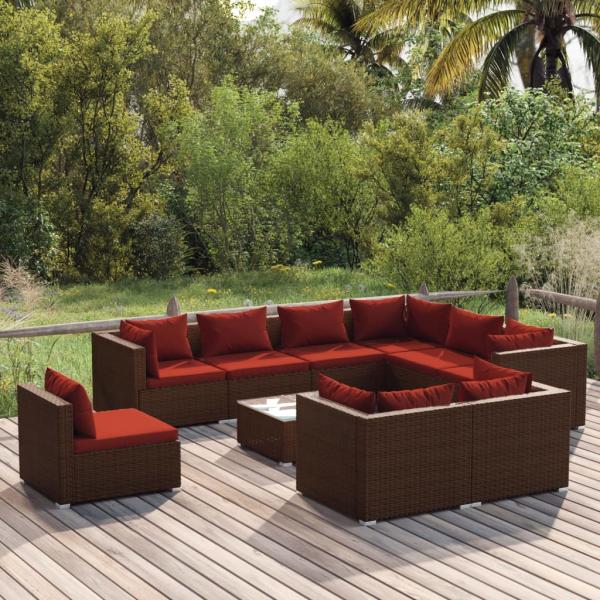 ARDEBO.de - 10-tlg. Garten-Lounge-Set mit Kissen Poly Rattan Braun