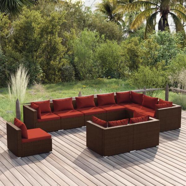 ARDEBO.de - 10-tlg. Garten-Lounge-Set mit Kissen Poly Rattan Braun