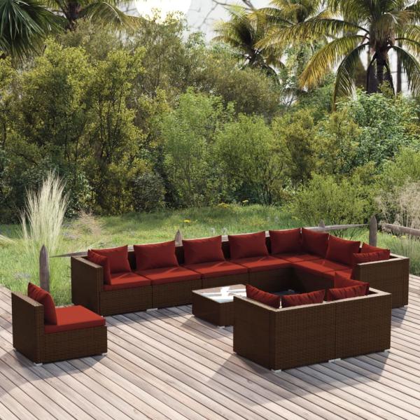 ARDEBO.de - 11-tlg. Garten-Lounge-Set mit Kissen Poly Rattan Braun