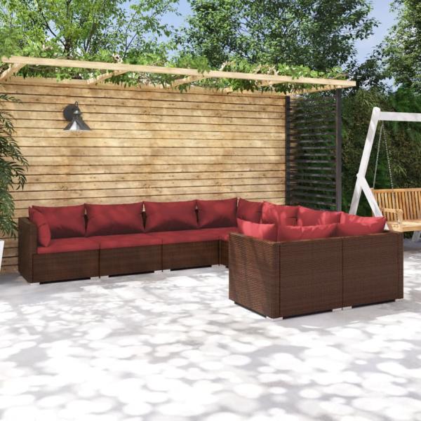 ARDEBO.de - 8-tlg. Garten-Lounge-Set mit Kissen Poly Rattan Braun