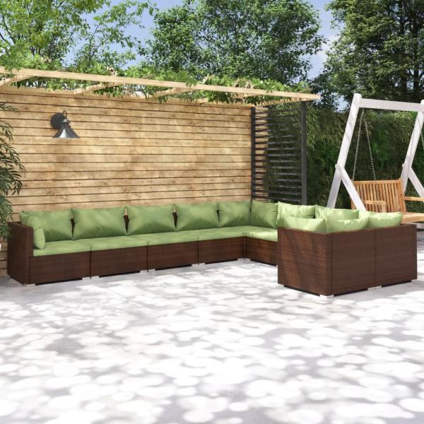 ARDEBO.de - 9-tlg. Garten-Lounge-Set mit Kissen Poly Rattan Braun
