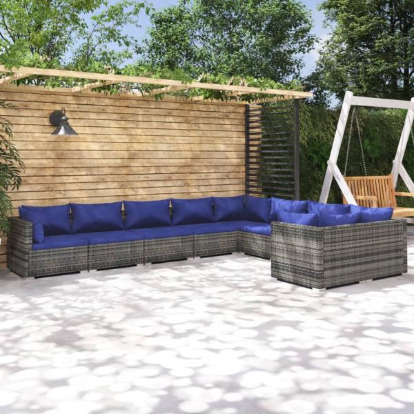 ARDEBO.de - 9-tlg. Garten-Lounge-Set mit Kissen Poly Rattan Grau