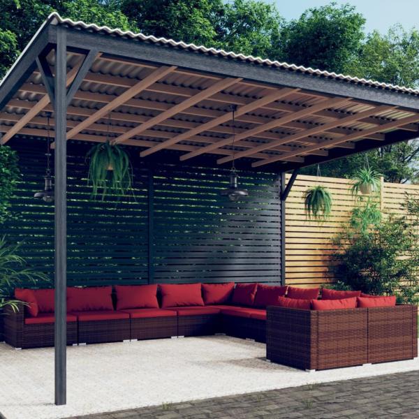 ARDEBO.de - 10-tlg. Garten-Lounge-Set mit Kissen Poly Rattan Braun