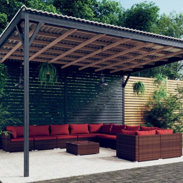 ARDEBO.de - 11-tlg. Garten-Lounge-Set mit Kissen Poly Rattan Braun
