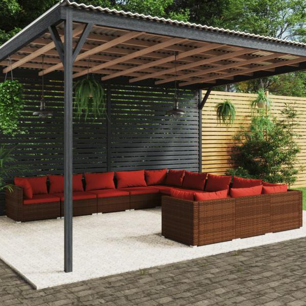ARDEBO.de - 11-tlg. Garten-Lounge-Set mit Kissen Poly Rattan Braun