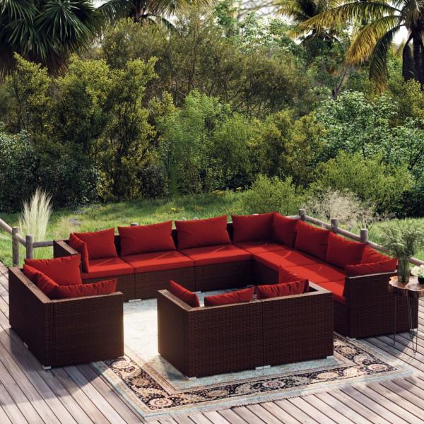 ARDEBO.de - 11-tlg. Garten-Lounge-Set mit Kissen Braun Poly Rattan