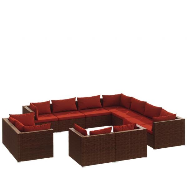 11-tlg. Garten-Lounge-Set mit Kissen Braun Poly Rattan