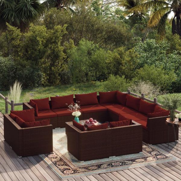 ARDEBO.de - 12-tlg. Garten-Lounge-Set mit Kissen Braun Poly Rattan
