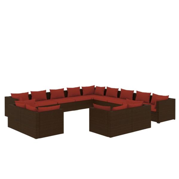 13-tlg. Garten-Lounge-Set mit Kissen Braun Poly Rattan