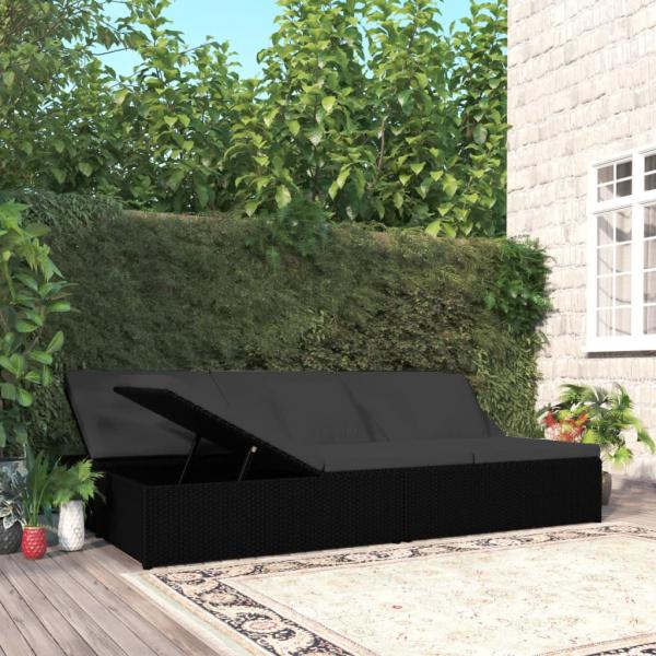 ARDEBO.de - Sonnenliege mit Auflagen Poly Rattan Schwarz