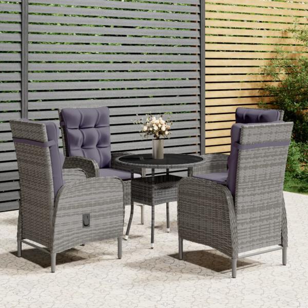ARDEBO.de - 5-tlg. Garten-Bistro-Set Poly Rattan Grau