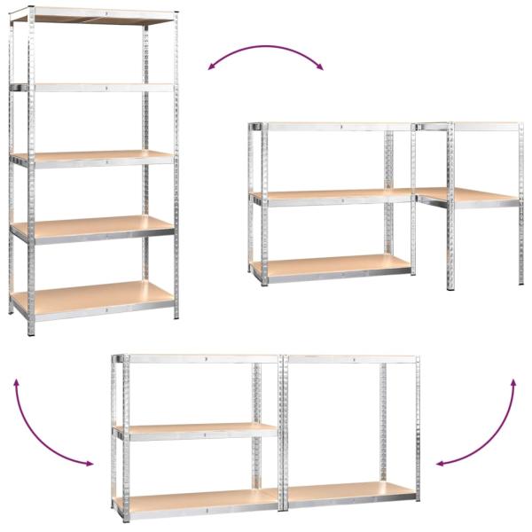 ARDEBO.de - Regale mit 5 Böden 4 Stk. Silbern Stahl & Holzwerkstoff