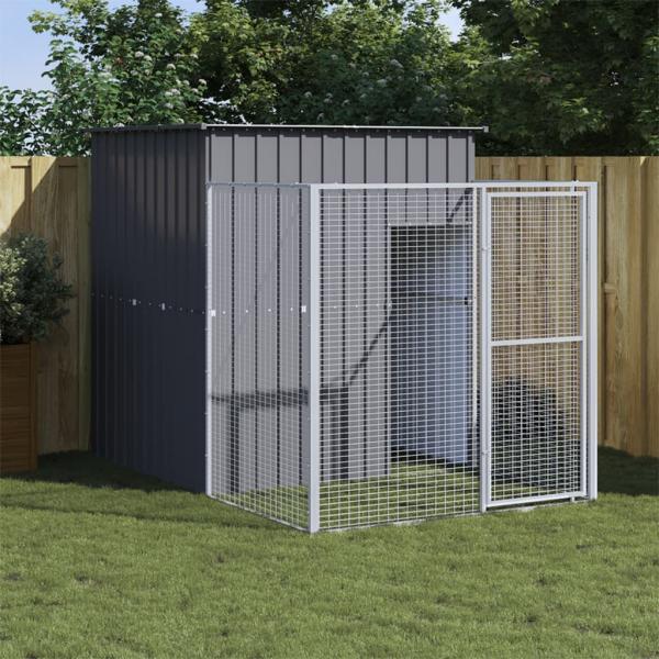 ARDEBO.de - Hundehütte mit Auslauf Anthrazit 165x251x181cm Verzinkter Stahl