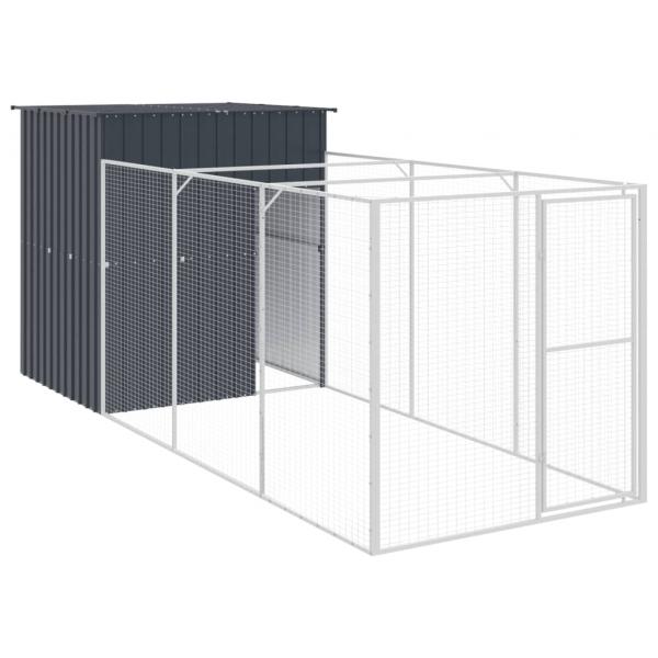Hundehütte mit Auslauf Anthrazit 165x455x181cm Verzinkter Stahl