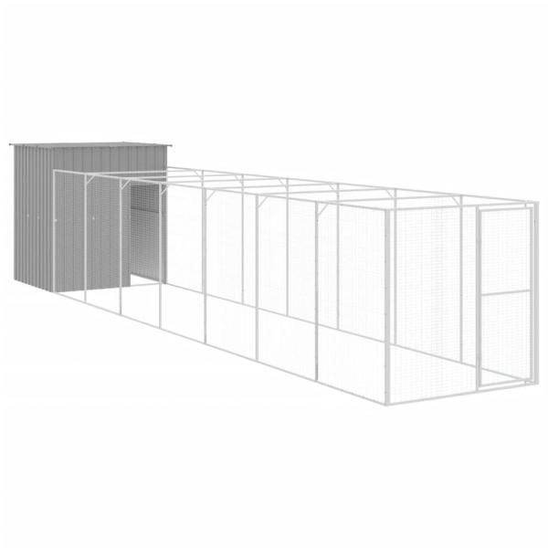 Hundehütte mit Auslauf Hellgrau 165x863x181 cm Verzinkter Stahl