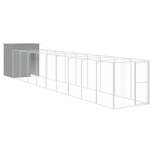 Hundehütte mit Auslauf Hellgrau 165x1067x181cm Verzinkter Stahl