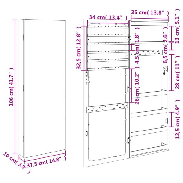Spiegel-Schmuckschrank mit LED-Beleuchtung Wandmontage