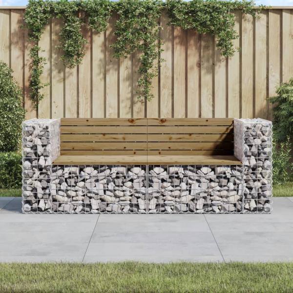 ARDEBO.de - Gartenbank aus Gabionen 184x71x65,5 cm Kiefernholz Imprägniert