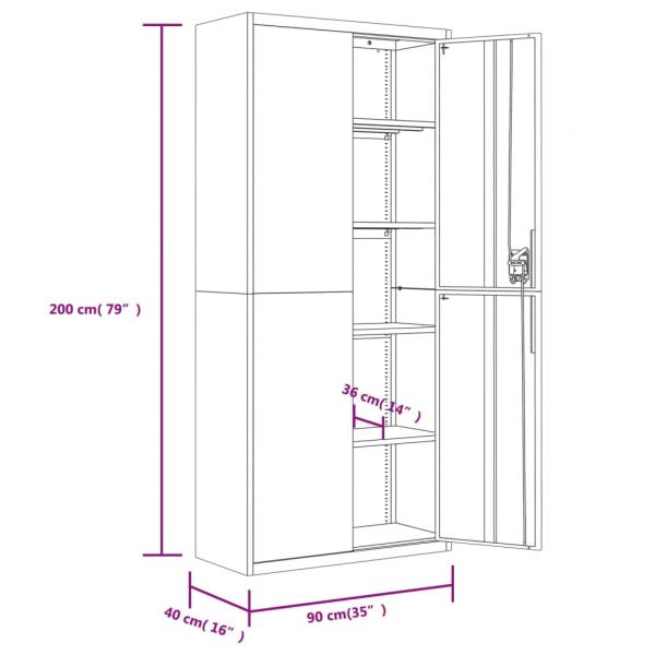 Aktenschrank Schwarz 90x40x200 cm Stahl