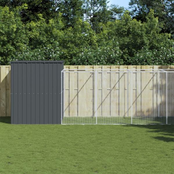 ARDEBO.de - Hundehütte mit Auslauf Anthrazit 214x1069x181 cm Stahl Verzinkt