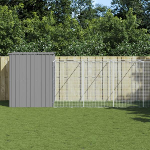 ARDEBO.de - Hundehütte mit Auslauf Hellgrau 214x661x181 cm Verzinkter Stahl