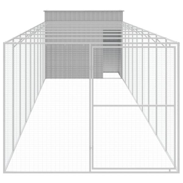 Hundehütte mit Auslauf Hellgrau 214x1069x181cm Verzinkter Stahl