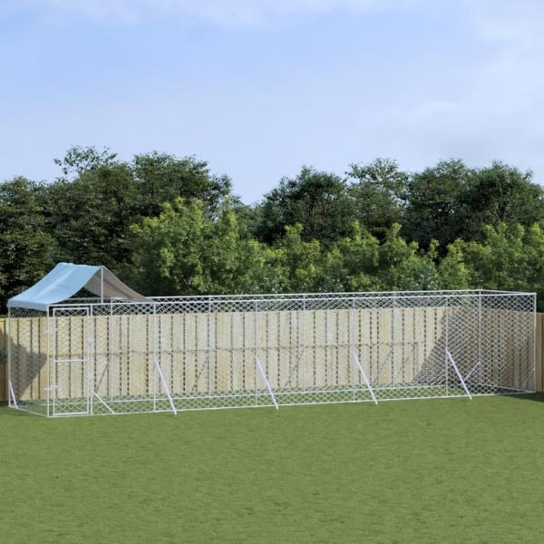 ARDEBO.de - Outdoor-Hundezwinger mit Dach Silbern 10x2x2,5 m Stahl Verzinkt