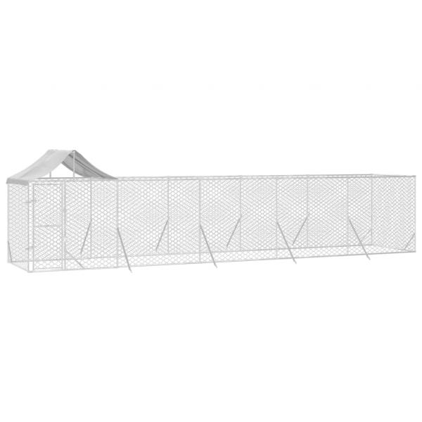Outdoor-Hundezwinger mit Dach Silbern 10x2x2,5 m Stahl Verzinkt