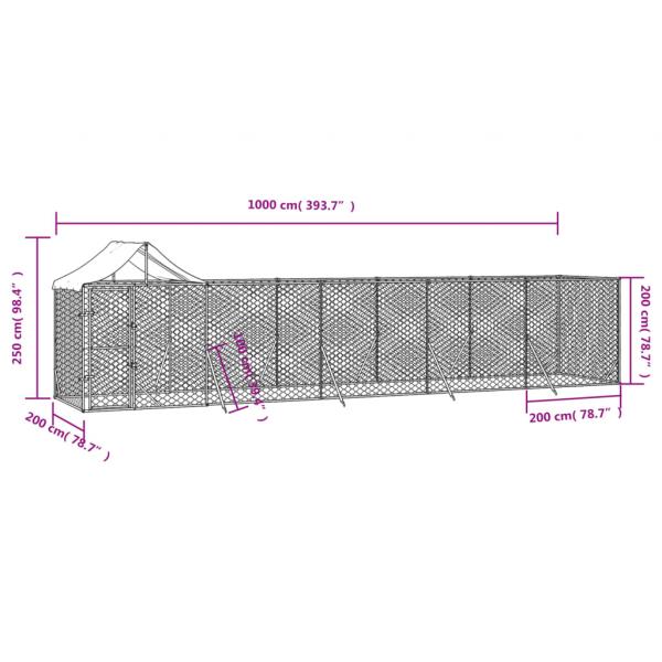 Outdoor-Hundezwinger mit Dach Silbern 10x2x2,5 m Stahl Verzinkt