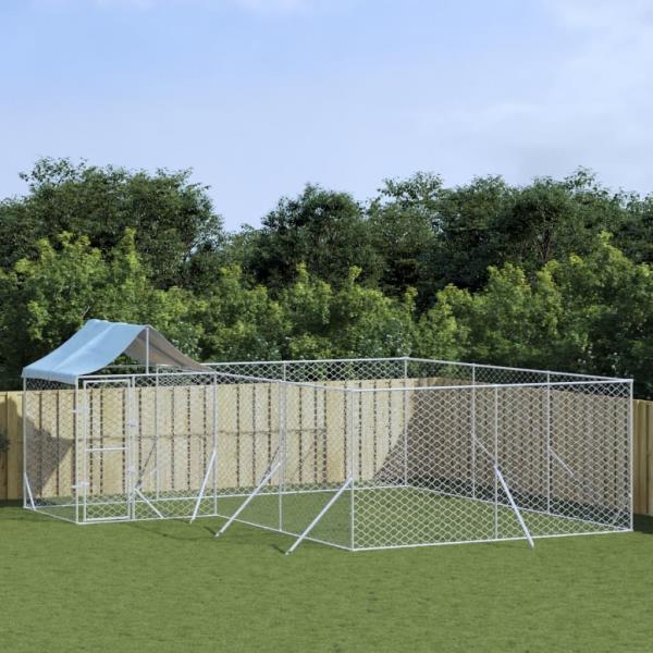 ARDEBO.de - Outdoor-Hundezwinger mit Dach Silbern 6x6x2,5m Verzinkter Stahl