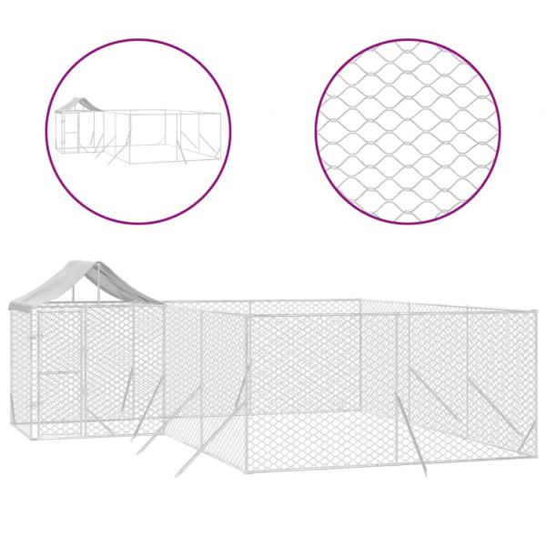 Outdoor-Hundezwinger mit Dach Silbern 6x6x2,5m Verzinkter Stahl