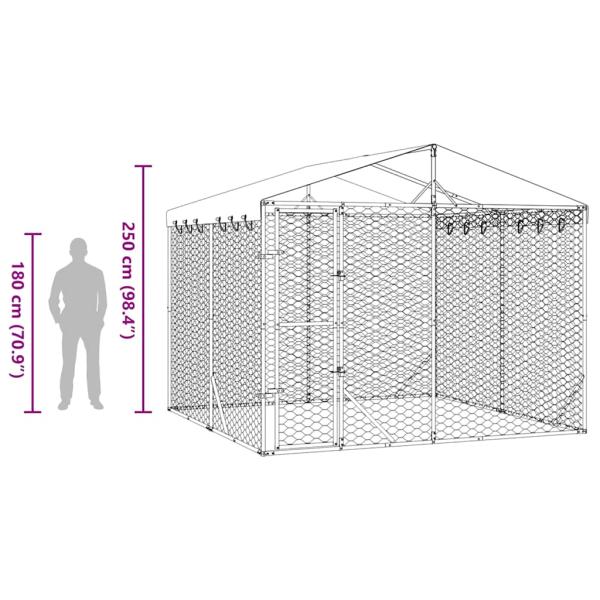 Outdoor-Hundezwinger mit Dach Silbern 3x3x2,5m Verzinkter Stahl