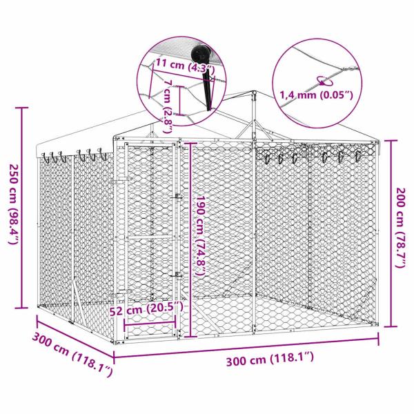 Outdoor-Hundezwinger mit Dach Silbern 3x3x2,5m Verzinkter Stahl