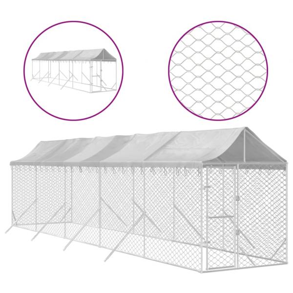 Outdoor-Hundezwinger mit Dach Silbern 2x10x2,5 m Stahl Verzinkt