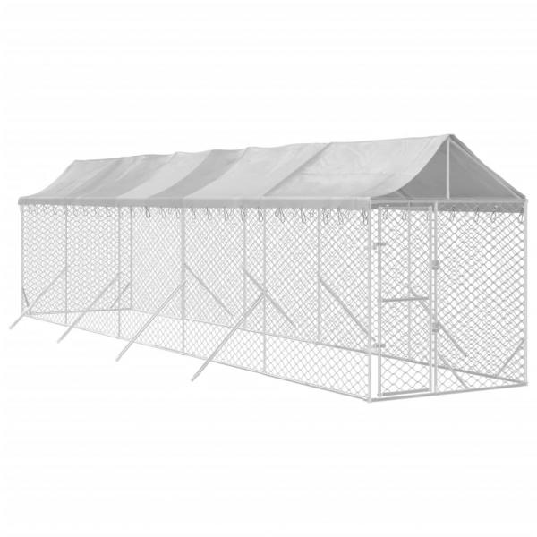Outdoor-Hundezwinger mit Dach Silbern 2x10x2,5 m Stahl Verzinkt