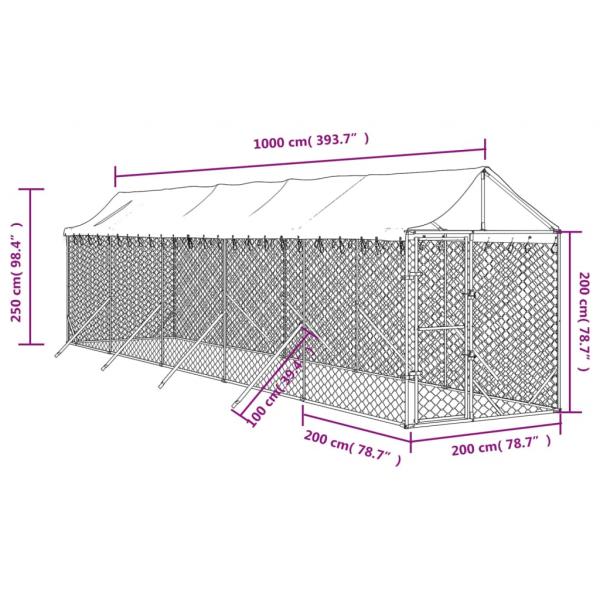 Outdoor-Hundezwinger mit Dach Silbern 2x10x2,5 m Stahl Verzinkt